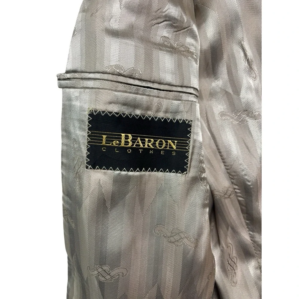vtg 90s Lebaron 42R Tan Zig Zag Striped Silk Blazer Jacket Sport Suit Coat USA